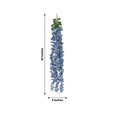 42" Silk Hanging Wisteria Flower Garland Vines in Dusty Blue, Elaborated 5 Full Strands in 1 Bush