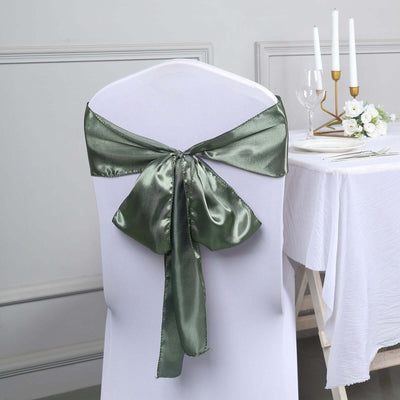 5 Pack Satin Chair Sashes Dusty Sage Green - Durable Chair Bows with Shiny Finish 6"x106"