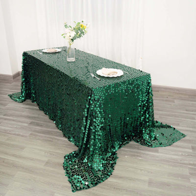 Sequin 90"x132" Rectangle Tablecloth Hunter Emerald Green - Seamless Big Payette Table Cover