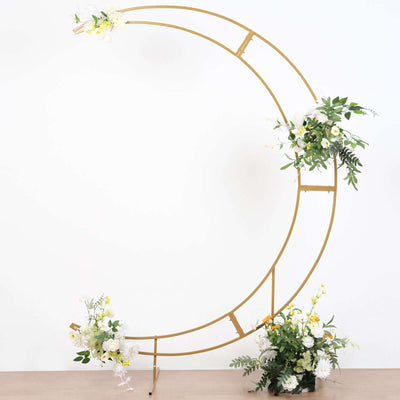7.5ft Gold Metal Half Crescent Moon Wedding Arbor Frame, Curved Design Arch Flower Balloon Stand