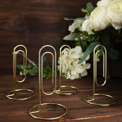 5-Pack Metal Card Holder Stands Paperclip Design Gold - Table Number Stands and Wedding Menu Clips 5"