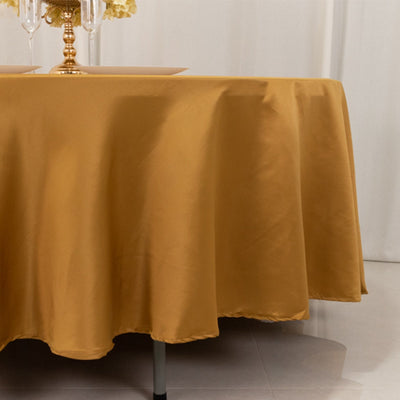 Lamour Satin 108" Round Tablecloth Gold - Durable & Silk-Like Table Cover for Classy Weddings & Events