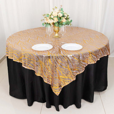 Mesh 72"x72" Table Overlay Square Tablecloth Rose Gold/Gold - Wave Embroidered Sequins Table Topper