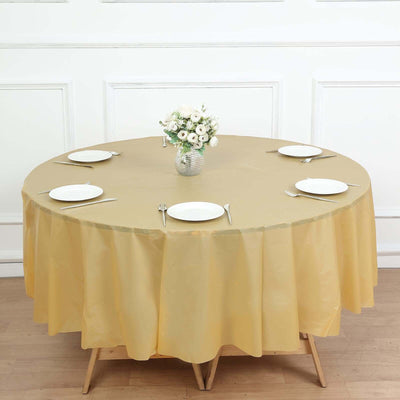 5-Pack Plastic Table Covers Gold Round - Durable PVC Disposable Tablecloths for Events 84"