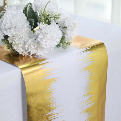 Disposable Table Runner Roll 108" Metallic Gold Foil Icicle Pattern - Stylish Non-Woven Table Decor for Special Occasions