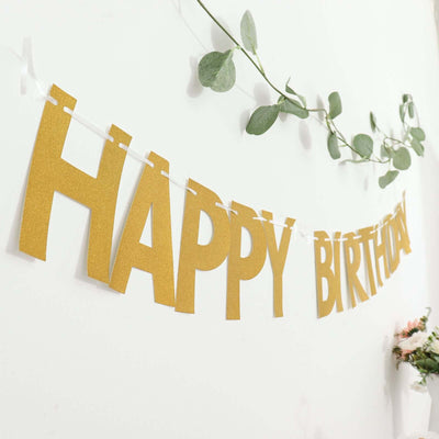 4ft Gold Glittered Happy Birthday Paper Hanging Garland Banner Party Decor