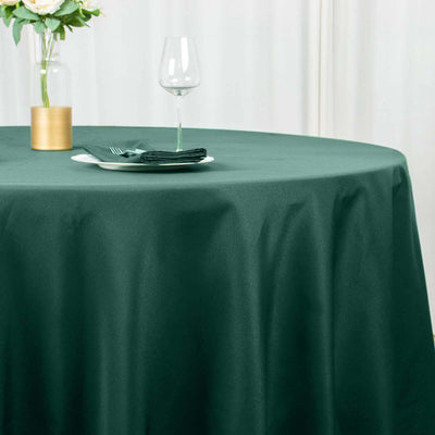 Premium Polyester 132" Round Tablecloth Hunter Emerald Green - Seamless 220GSM Wrinkle-Resistant Table Cover