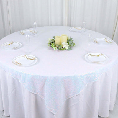Sequin 60"x60" Table Overlay Square Tablecloth Iridescent Blue - Luxe Wedding Table Topper