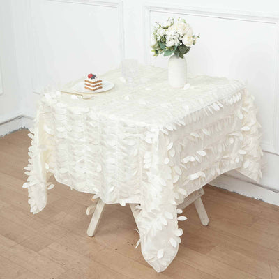 Taffeta 54"x54" Square Tablecloth Ivory 3D Leaf Petal Table Cover