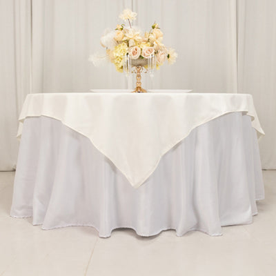 Cotton Blend 70"x70" Table Overlay Square Tablecloth Ivory - Wrinkle-Resistant Fabric Table Topper