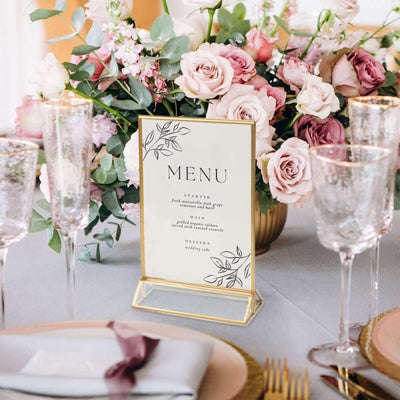 6-Pack Gold Frame Acrylic Table Sign Holders Double-Sided Display for Numbers and Menus - Perfect for Weddings 5"x9"