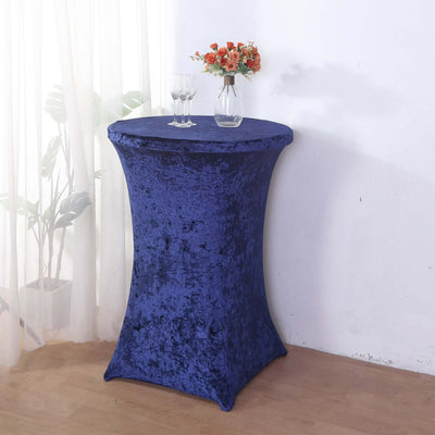 Crushed Velvet Spandex 30" Round Cocktail Table Cover Navy Blue Smooth Highboy Tablecloth