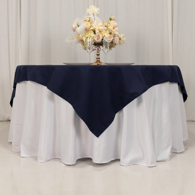 Cotton Blend 70"x70" Table Overlay Square Tablecloth Navy Blue - Wrinkle-Resistant Fabric Table Topper