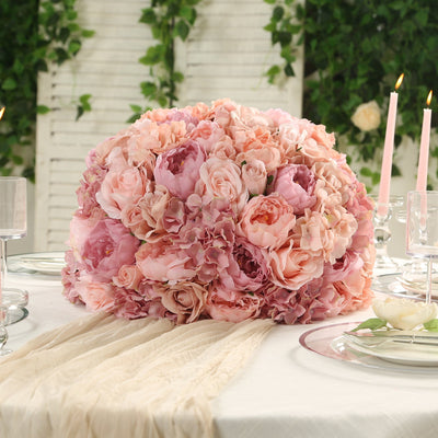 Pre-Arranged Silk Rose Wedding Centerpiece, Blush Artificial Rose Flower Balls Arrangement Table Decor - 20"