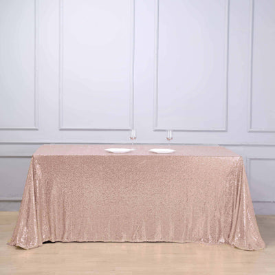 Sequin 90"x132" Rectangle Tablecloth Rose Gold - Seamless Sparkly Table Cover