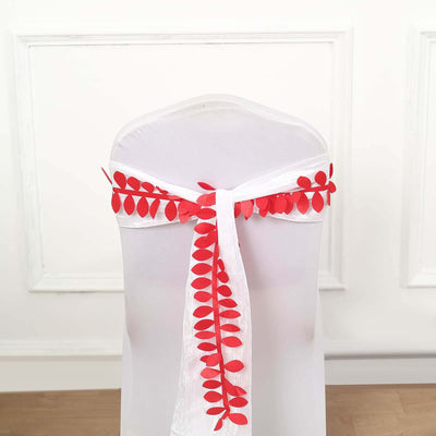 Taffeta Ribbon Sash with 4" Leaf Petal Design Red 50ft - Sophisticated Artificial Fabric Garland