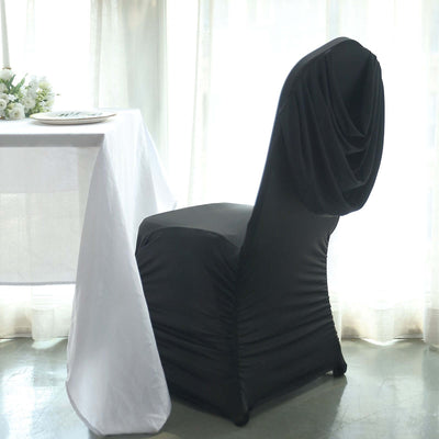 Spandex Chair Cover with Ruched Swag Back and Foot Pockets for Banquet Chairs Black - Fitted Slipcover