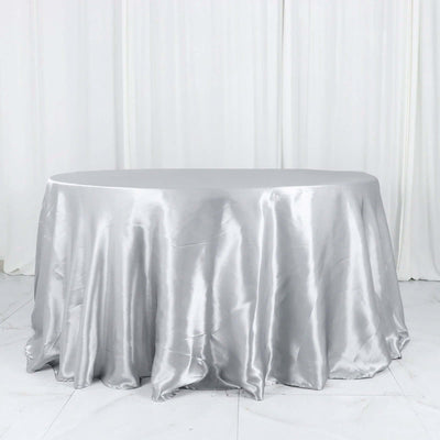 Satin 132" Round Tablecloth Silver - Stylish Seamless Table Cover