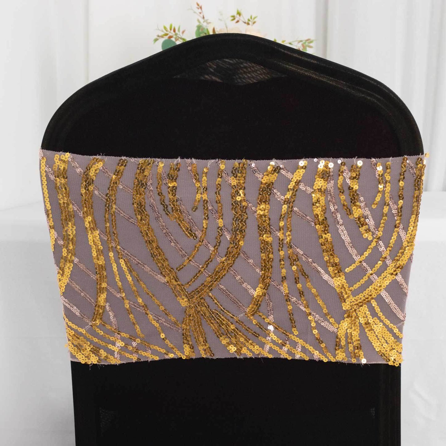 5 Pack Chair Sash Bands with Wave Embroidered Sequins Rose Gold/Gold