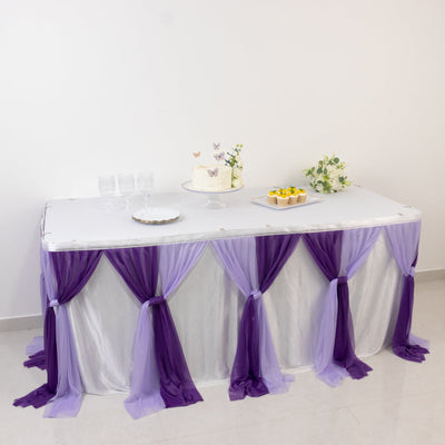 14ft Sheer Pleated Ruffle Skirting Chiffon Table Skirt - Purple and Lavender, Shimmer Sheer, Wrinkle-Free Fabric