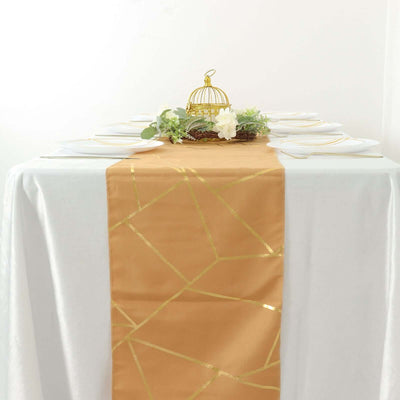 Polyester 9ft Table Runner Gold with Gold Foil Geometric Pattern - Modern & Stylish Table Decor