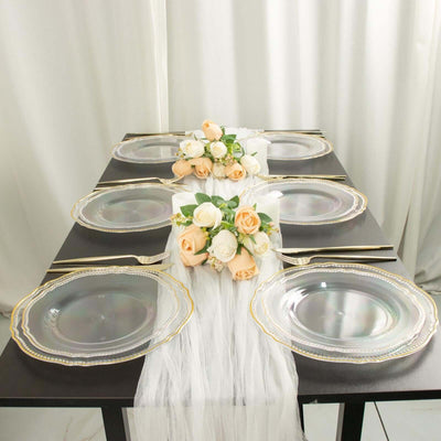 10-Pack Plastic Dinner Plates in Clear with Gold Scalloped Rim - Disposable Party Plates 9"