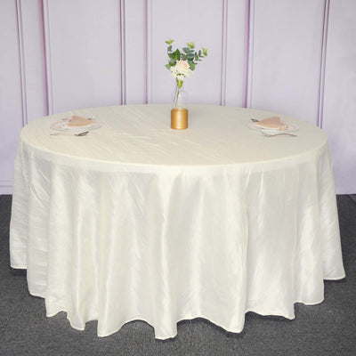 Taffeta 120" Round Tablecloth Ivory - Seamless Accordion Crinkle Table Cover