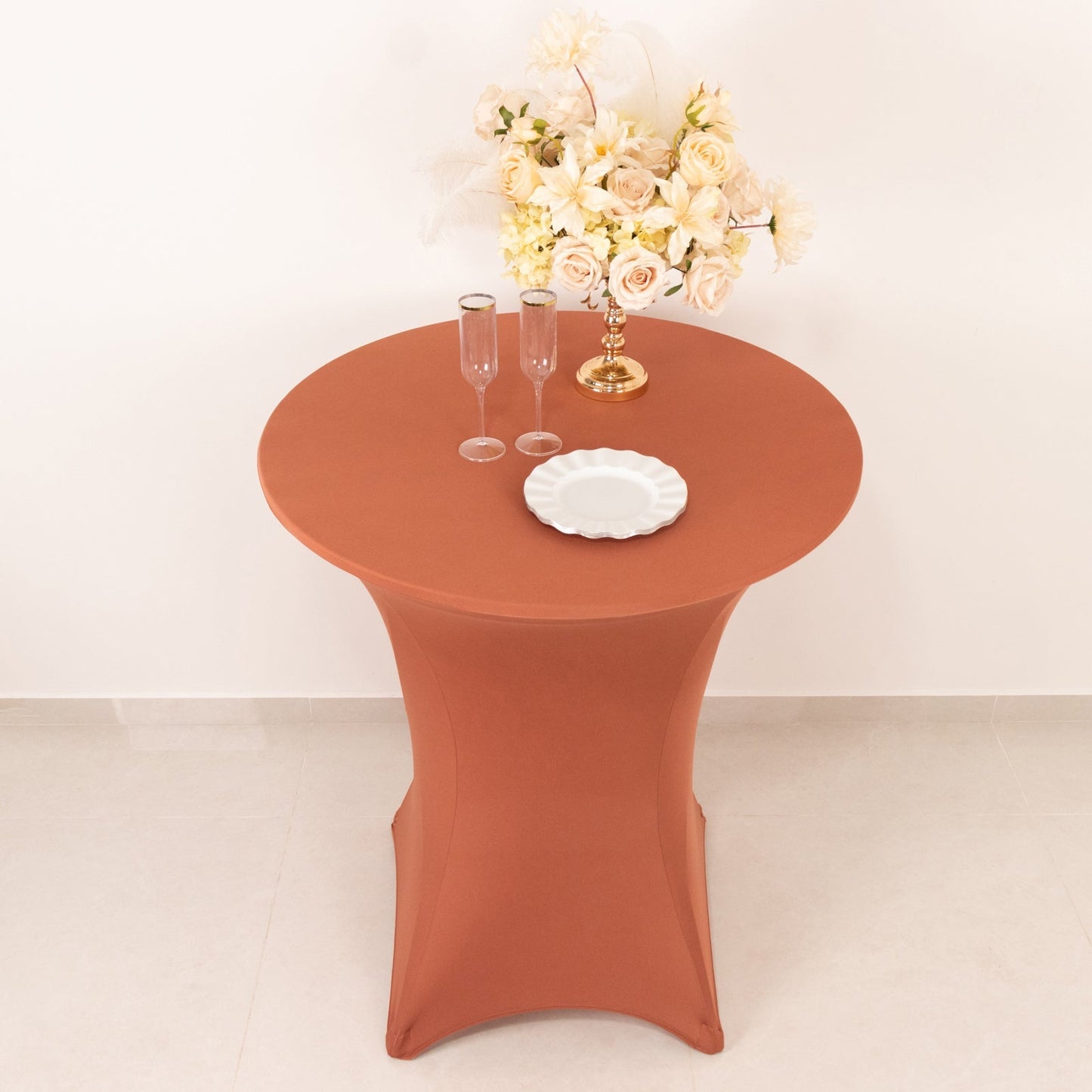 Spandex 36" Round Cocktail Table Cover Terracotta (Rust) - Easy to Maintain Stretch Fitted Highboy Tablecloth