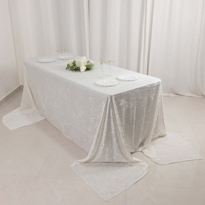 Premium Crushed Velvet 90"x156" Rectangle Tablecloth White - Reusable Soft & Sophisticated Seamless Table Cover