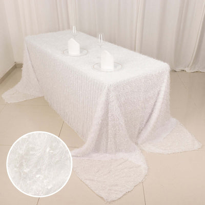 Polyester 90"x156" Rectangle Tablecloth White with Shaggy Fringe Design - Stylish Table Cover