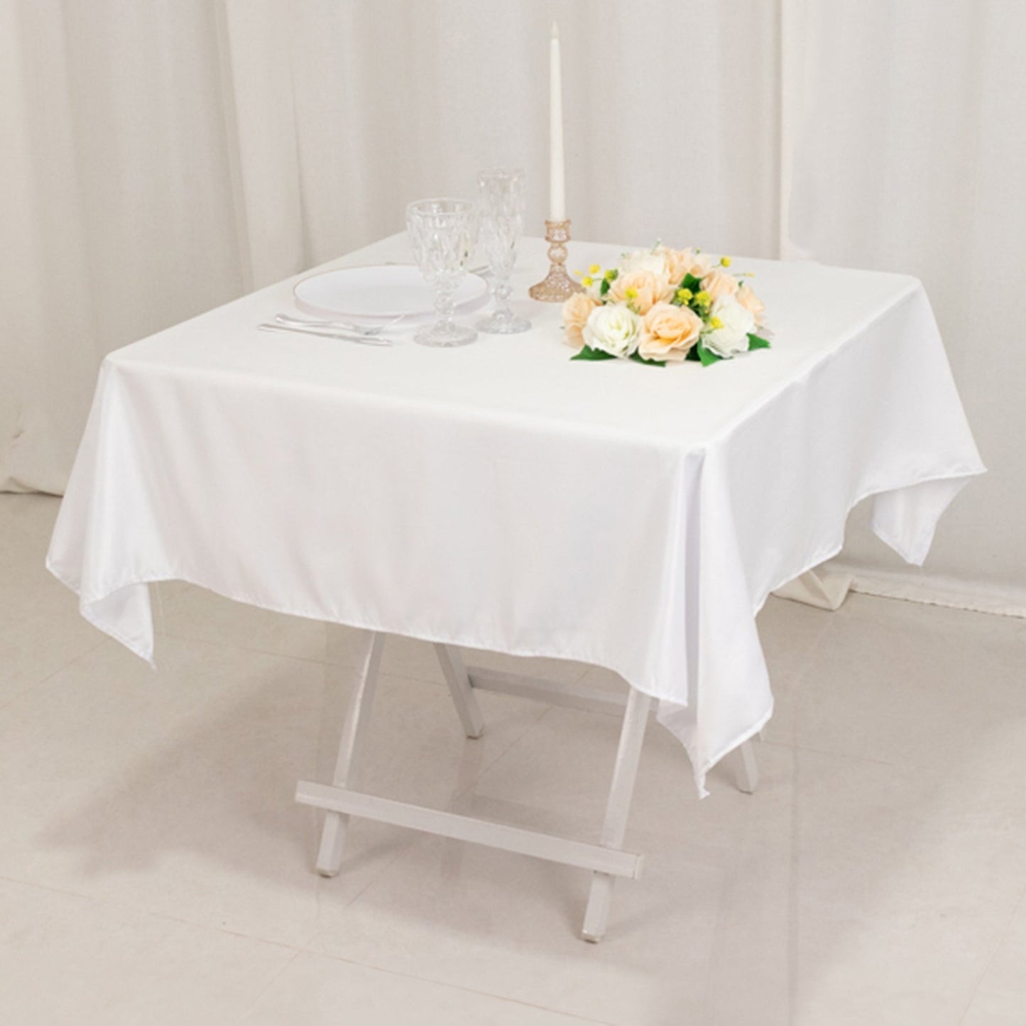 Lamour Satin 54"x54" Table Overlay Square Tablecloth White - Durable & Silk-Like Table Cover for Weddings & Parties