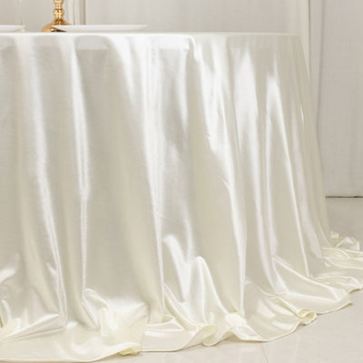 Scuba Round 132" Tablecloth Shimmering Pearl White - Wrinkle Free, Stain Resistant & Seamless Table Cover