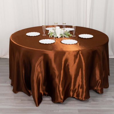 Satin 120" Round Tablecloth Cinnamon Brown - Stylish Seamless Table Cover