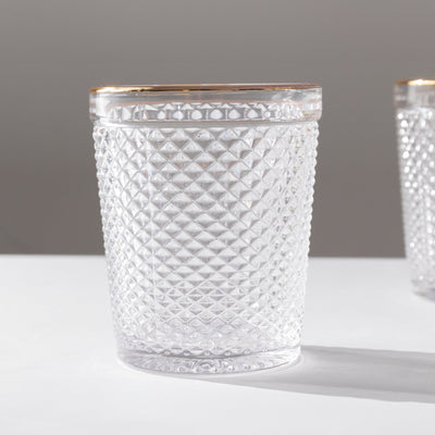 6-Pack Tumbler Glasses Clear Hobnail Design with Gold Rim - Embossed Diamond Pattern Glassware for Drinks & Parties 11oz 4"