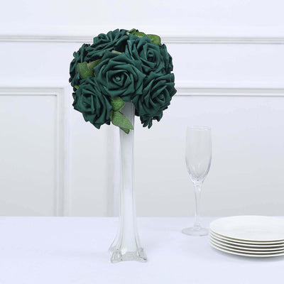 24 Roses 5" Hunter Emerald Green Artificial Foam Flowers With Stem Wire and Leaves