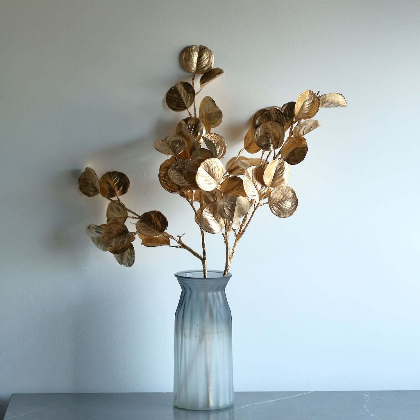 2-Pack Artificial Round Eucalyptus Leaf Branches Metallic Gold - Lifelike Faux Stems for Modern Centerpieces & Floral Arrangements 27"