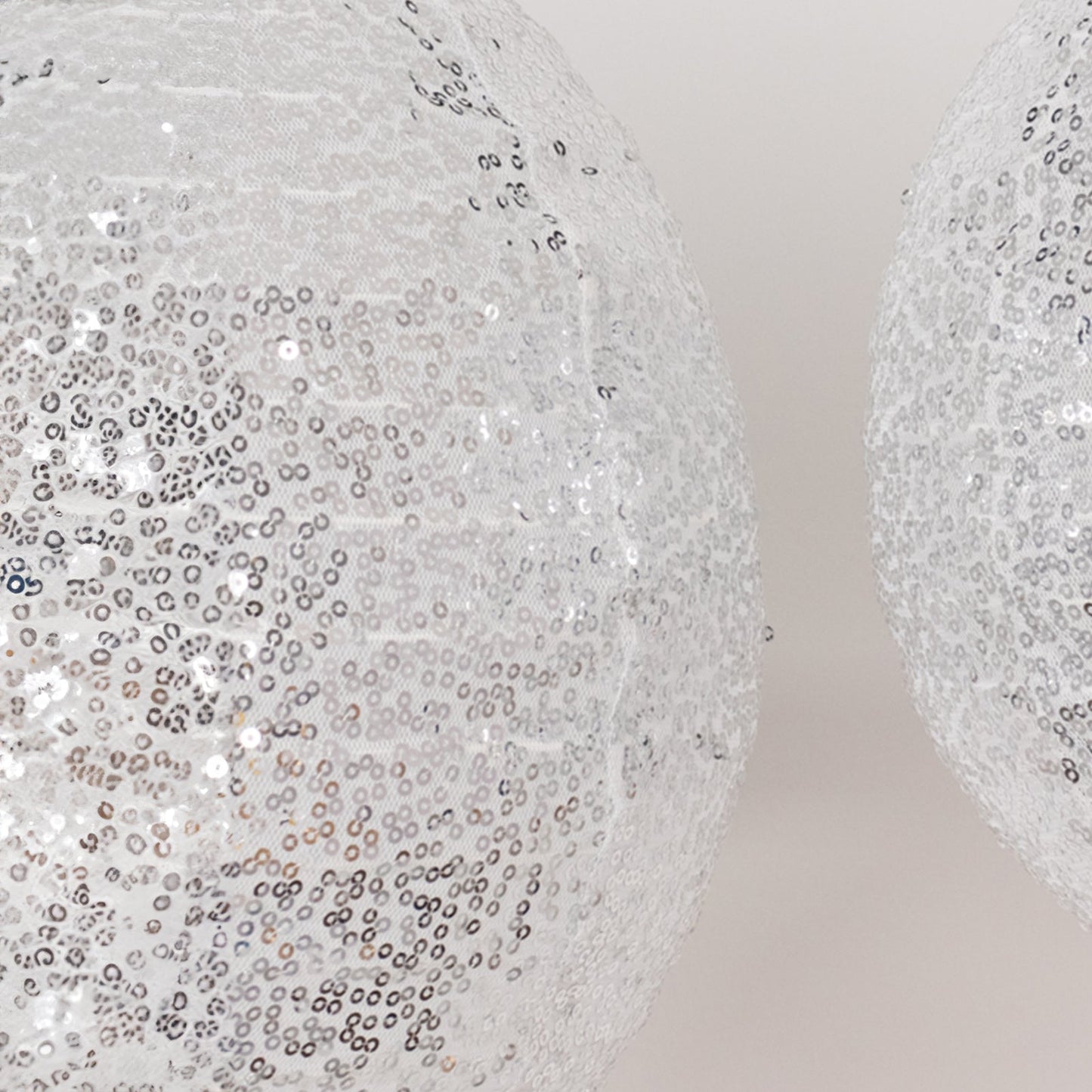 Set of 3 Glitter Silver Sequin Fabric Hanging Lanterns, Decorative Round Foldable Chinese Lantern Lampshades - 8",10",12"