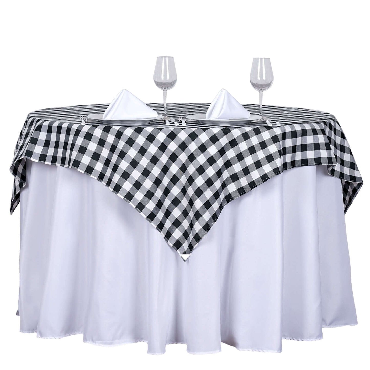 Polyester 54"x54" Table Overlay Square Tablecloth White/Black - Checkered Buffalo Plaid Design for Casual Table Settings