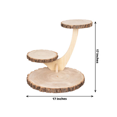3-Tier Wooden Cupcake Stand Rustic Natural Wood Slice with Tree Branch Style - Farmhouse Dessert Display Cake Holder 17"