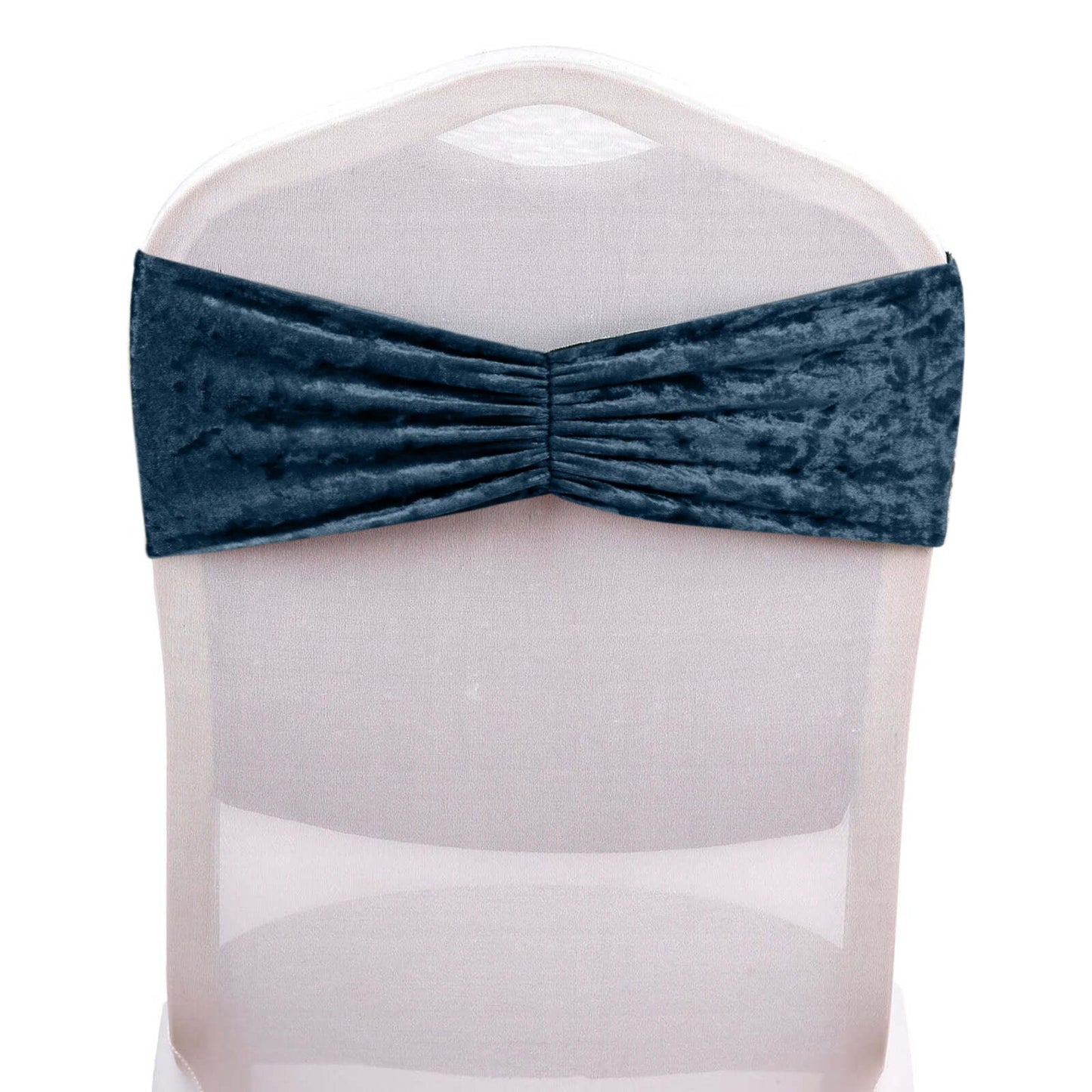 5 Pack Premium Crushed Velvet Chair Sashes Navy Blue Ruffle Style - Textured Chair Bands for Stunning Event Decor