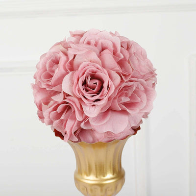 2 Pack 7" Mauve Artificial Silk Rose Kissing Ball, Faux Flower Ball