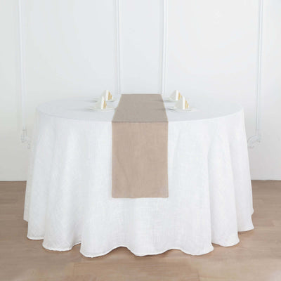 Faux Linen 12"x108" Table Runner Taupe - Slubby Textured & Wrinkle Resistant Table Decor - Linen Luxes