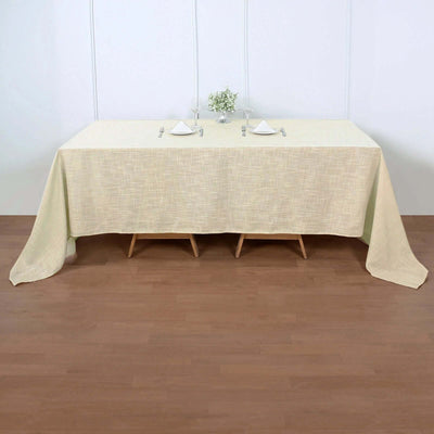 Faux Linen 90"x132" Rectangular Tablecloth Beige - Slubby Texture Wrinkle - Resistant Seamless Table Cover - Linen Luxes