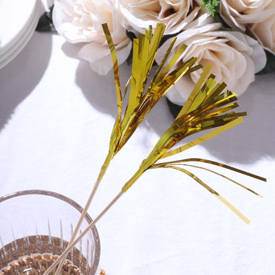 100-Pack Bamboo Cocktail Sticks Firework Cupcake Toppers Gold - Festive Foil Frills Food Picks 9"