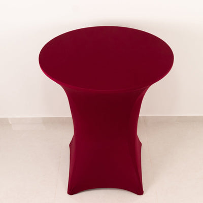 Spandex 36" Round Cocktail Table Cover Burgundy - Easy to Maintain Stretch Fitted Highboy Tablecloth