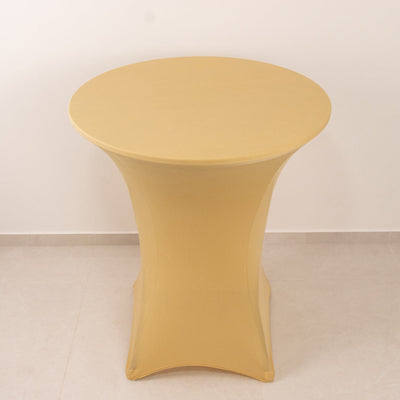 Spandex 36" Round Cocktail Table Cover Champagne - Easy to Maintain Stretch Fitted Highboy Tablecloth