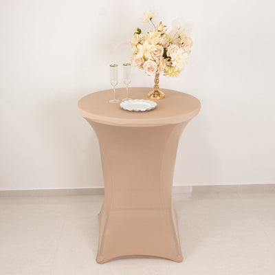 Spandex 30" Round Cocktail Table Cover Nude - Easy to Maintain Stretch Fitted Highboy Tablecloth
