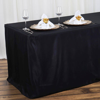 Fitted Polyester 48"x30" Rectangle Tablecloth Black - Durable Table Cover - Linen Luxes