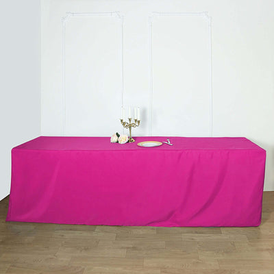 Fitted Polyester 96"x30" Rectangle Tablecloth Fuchsia - Durable and Easy to Maintain Table Cover - Linen Luxes