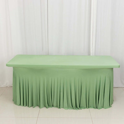 Spandex Rectangle 72"x30" Table Skirt Sage Green with Wavy Skirt-Like Effect Table Cover